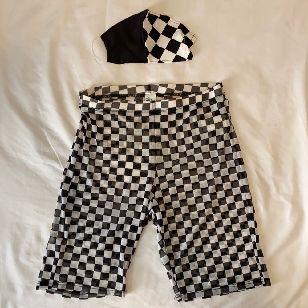 iHeartRaves B&W Checkered Mesh Biker Shorts